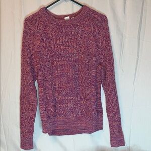 GAP Marled Pink & Purple Cable-Knit Crewneck Sweater